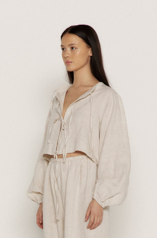 The Tie Top, Oat Linen