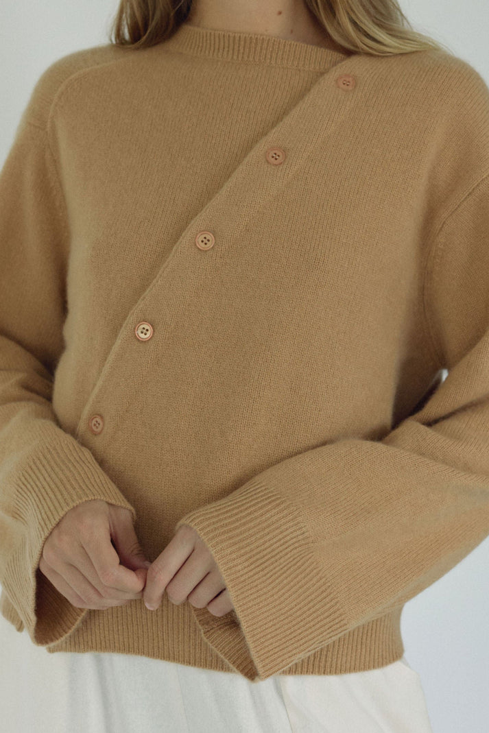 The Asymmetric Cashmere Knit, Toast ~ pre order
