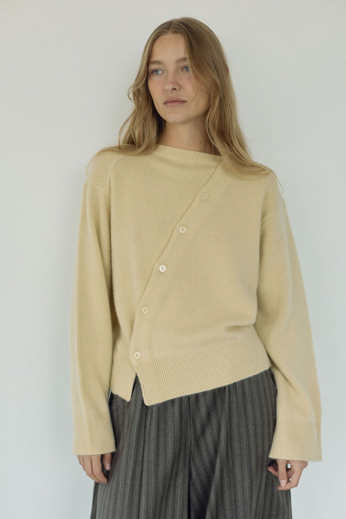 The Asymmetric Cashmere Knit, Wheat ~ pre order