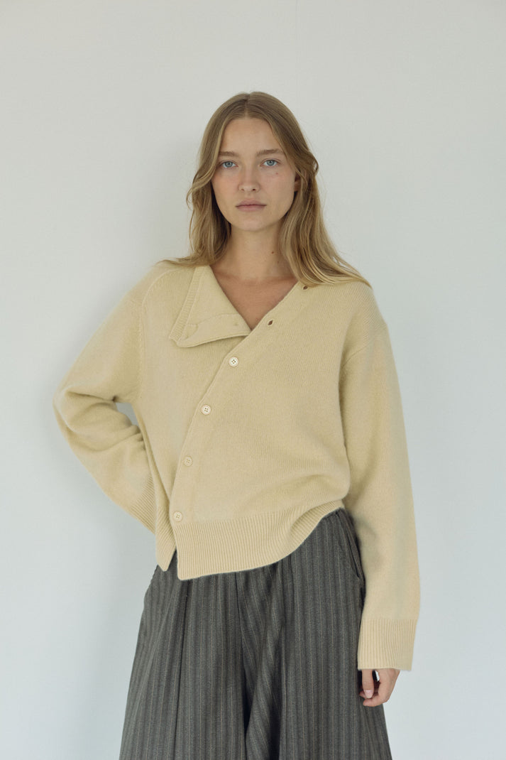 The Asymmetric Cashmere Knit, Wheat ~ pre order