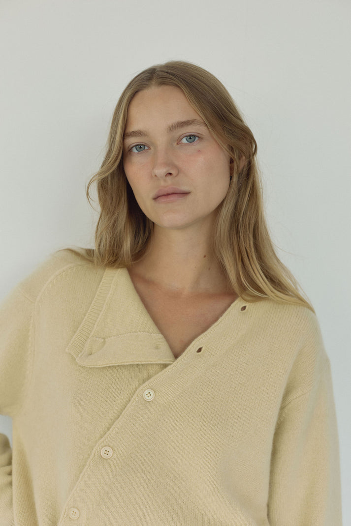 The Asymmetric Cashmere Knit, Wheat ~ pre order