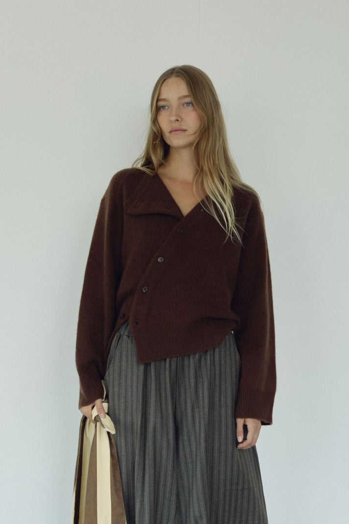 The Asymmetric Cashmere Knit, Espresso ~ pre order