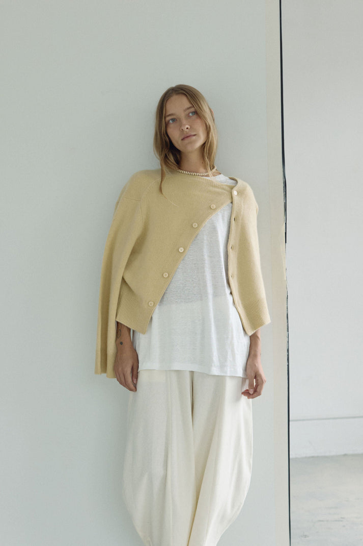 The Asymmetric Cashmere Knit, Wheat ~ pre order